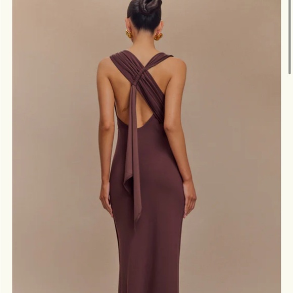 Meshki Dresses & Skirts - Elegant Cross-Back Brown Evening Dress